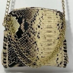 Python Print Convertible Tan Brown Black Ecru Crossbody Shoulder Arm Bag